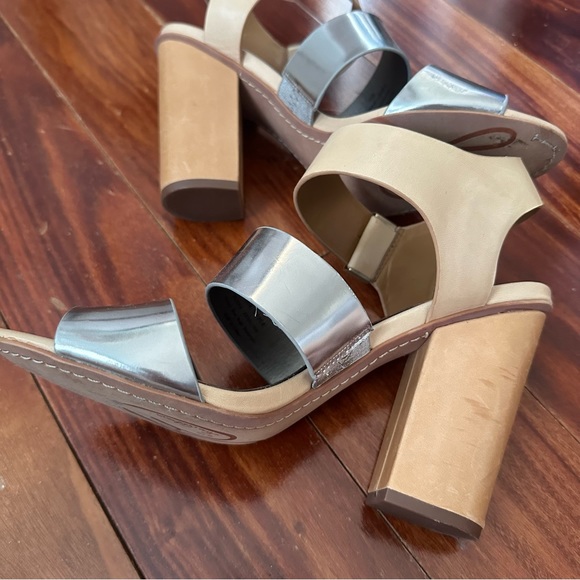 Sam Edelman Yelena Metallic Chunky Multi Strap Silver Nude Leather Heels Sz 10 - Picture 4 of 14